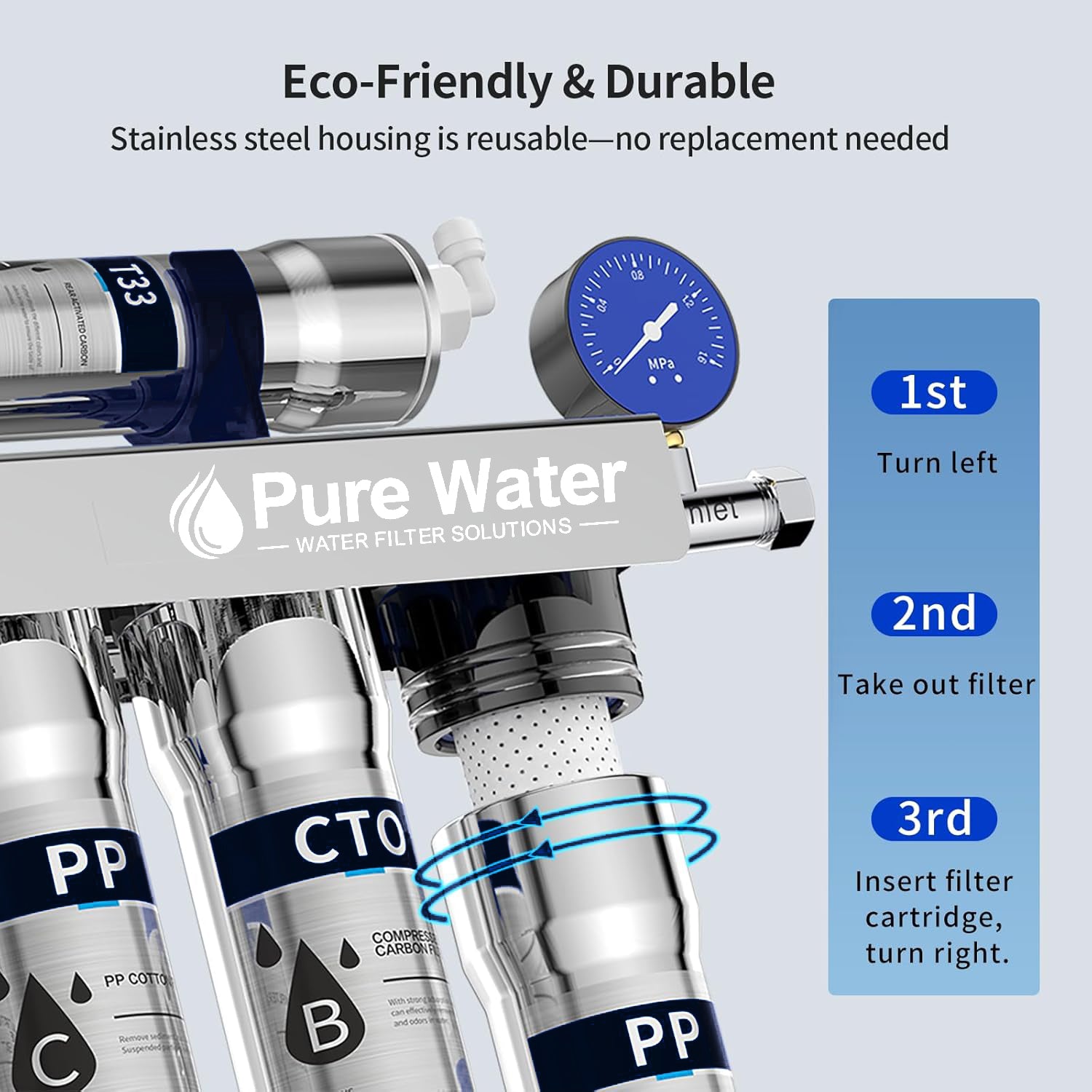 Pure Water 6-Stage Stainless Steel Water Filtration System | UV Sterilization