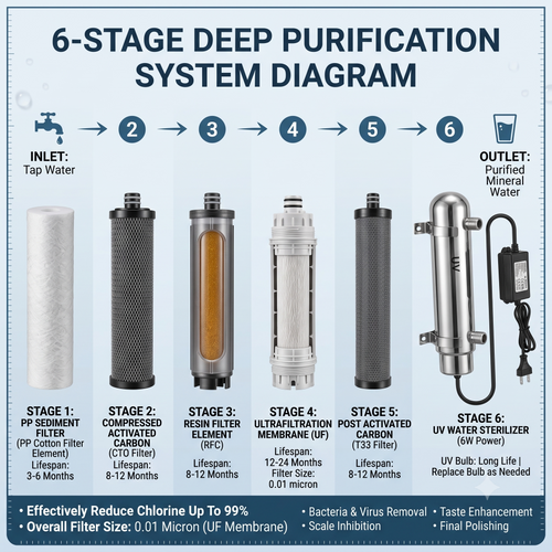 Pure Water 6-Stage Stainless Steel Water Filtration System | UV Sterilization