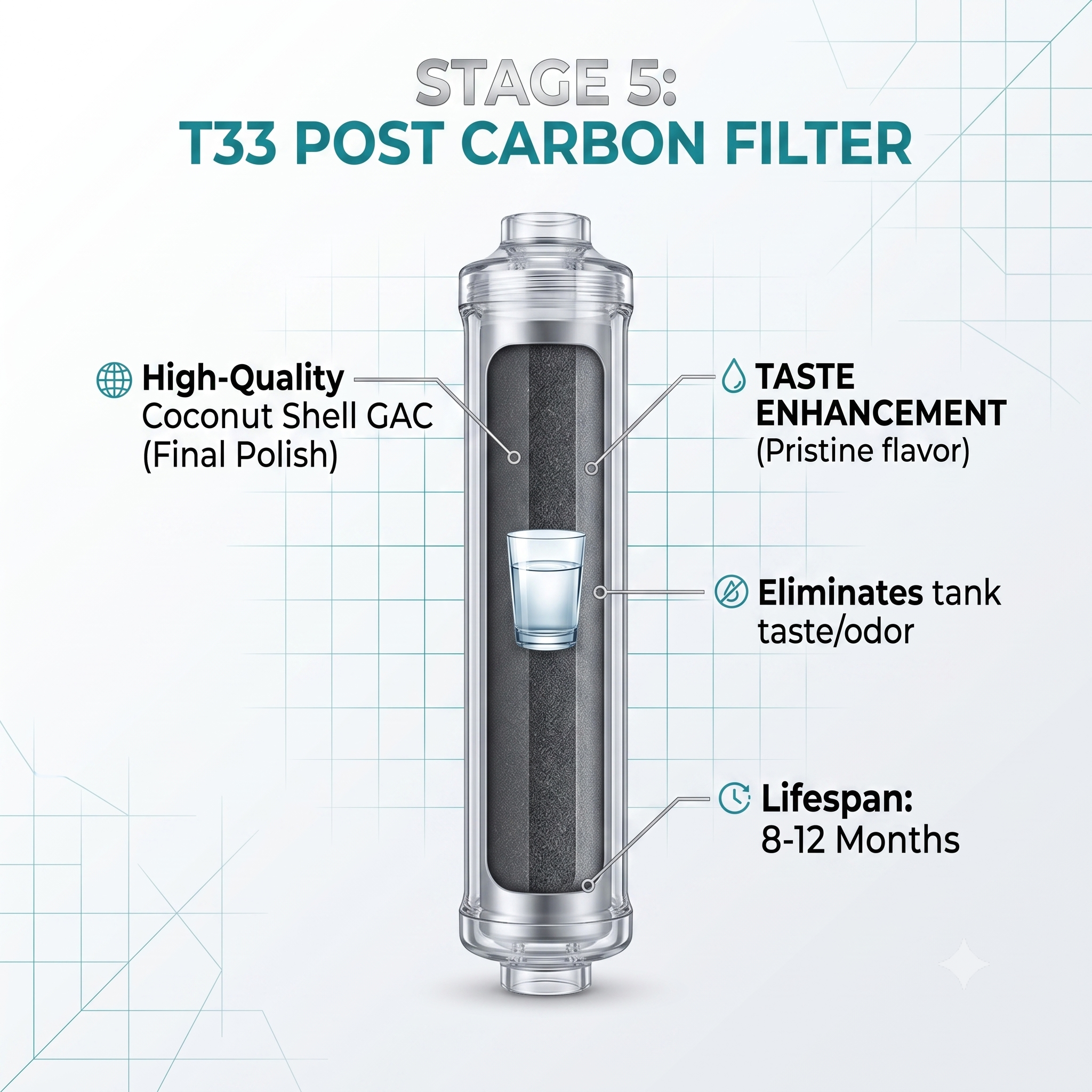 Stage 5: T33 Post Activated Carbon Polishing Filter