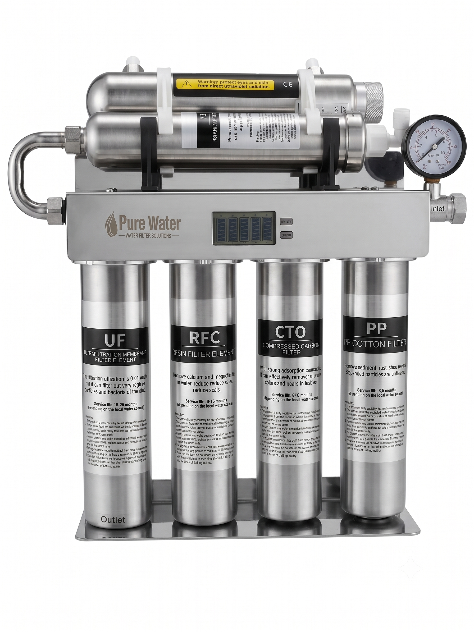 Pure Water 6-Stage Stainless Steel Water Filtration System | UV Sterilization