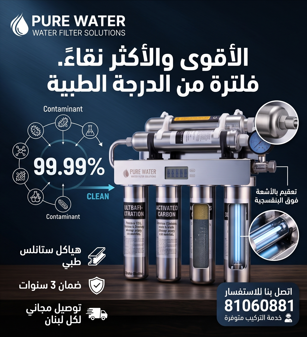 Pure Water 6-Stage Stainless Steel Water Filtration System | UV Sterilization